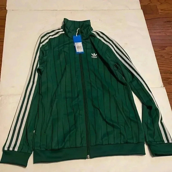 NWT Adidas green and white striped long sleeve front zip casual track top - Picture 2 of 7